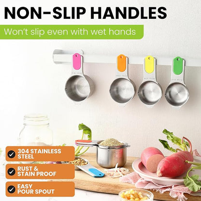 Spring Chef Magnetic Stainless Steel Measuring Cups Set of 7 Patented, Neon | - Image 6