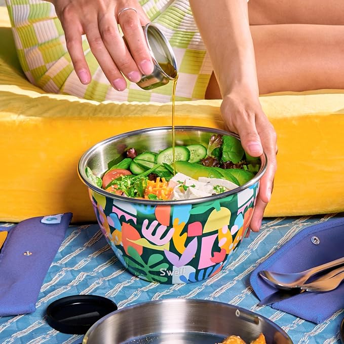 S’well Stainless Steel 64oz Salad Bowl Kit, Paper Cutouts Design, Includes 2oz - Image 5