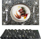 Black Placemats Heat Resistant Square Mat Set of 8 - Dark Trivets With Rhinestone Decor, Crushed Diamond Bling Sparkly Place Mat