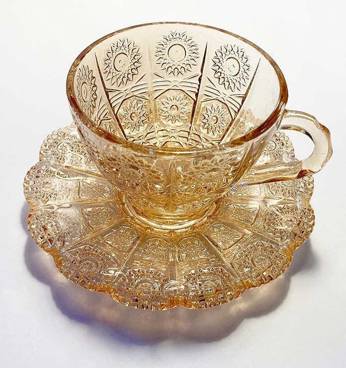 Mazeology Vintage Embossed Sunflower Flower Design Set of Two Amber Pressed - Image 2
