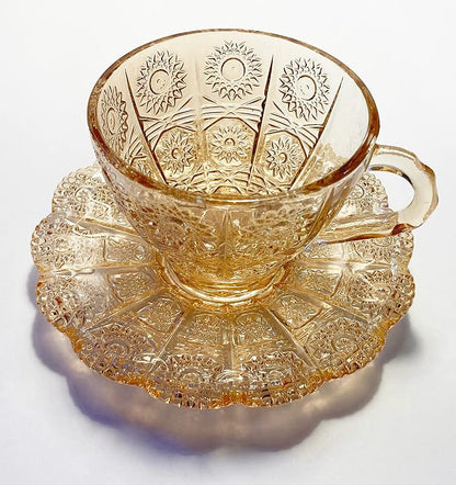Mazeology Vintage Embossed Sunflower Flower Design Set of Two Amber Pressed - Image 2