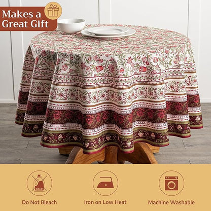 Maison d' Hermine Table Cloth Round Table 100% Cotton 69 Inches Fall Tablecloth Reusable Everyday Use for Thanksgiving Christmas Decorations Dining Farmhouse Party (Reveillon Au Jardin)