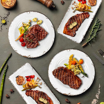 4-Pack 14" x 7" White Serving platter Set, Reusable Farmhouse Melamine Serving Platters for Cookie, Appetizer, Charcuterie, Snack, Party Food Display - Stackable Kitchen CounterTop Tray.