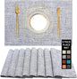Cloth Placemats Set of 8, Double Thickened Washable Dining Table Mats Place Mats Indoor/Outdoor Linen Place Mats for Dinner Table Durable Table Mats Easy to Clean(Silver Gray)