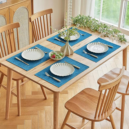 Softalker Faux Linen Placemats Set of 12-12 x 18 Inch, Heat Resistant Double Layered Durable Burlap Farmhouse Place Mats, Non-Slip Washable Rustic Table Mats for Dining, Kitchen, Party（Sky Blue