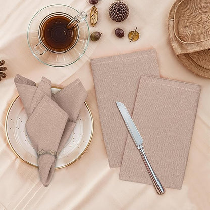 Ruvanti Cloth Napkins Set of 12, 18x18 Reusable Napkins Cloth Washable, Soft & Durable Table Napkin, Poly Cotton Fabric Dinner Napkins for Parties, Christmas, Thanksgiving, Weddings - Sand