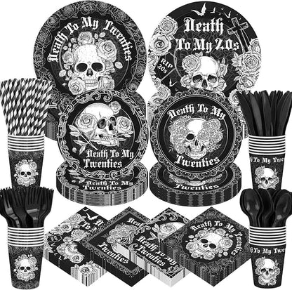450 Pcs Death to My 20s Tableware Set Decoration Serves 50 | Black White 30th by Unknown