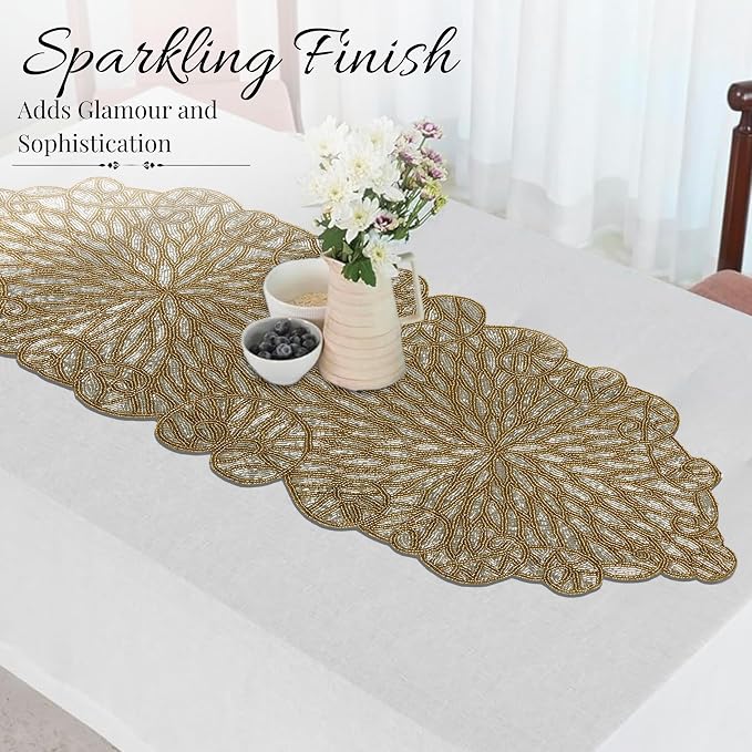 Hand Beaded Table Runner 13 x 36 Inch, Decorative Glass Bead Table Runner - Image 9
