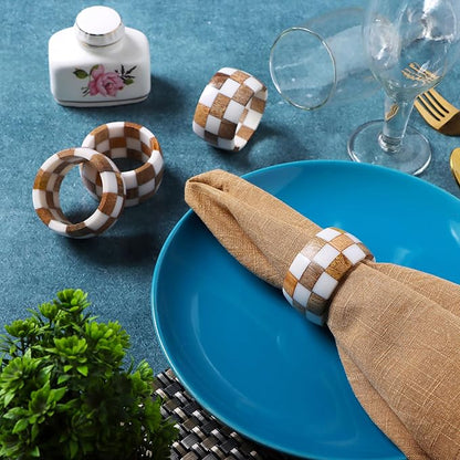 ALPHA Living HOME Rustic Napkin Rings Setof 12 - Handmade Epoxy & Wood Napkin Holders for Table Decor, Wedding, Easter, Thanksgiving, Party & Dining – Modern Farmhouse Accessories (Brown Cream)