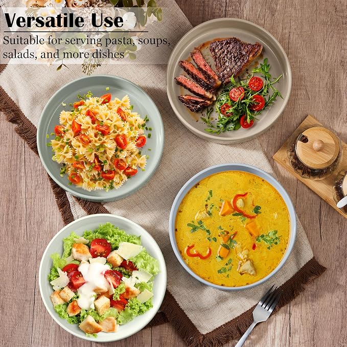E-far Pasta Bowls Set of 4, 35oz Ceramic Large Salad Bowl Plates - Image 4
