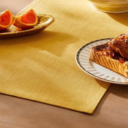 Rustic Cotton Linen Table Runner, 13x36 Inches Yellow | Farmhouse Style Linen by ZEEMARTONLINE