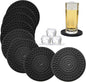 KindGa Coasters for Drinks Black, Absorbent Rubber Coaster Set, Silicone Drink Coasters for Large Mug/Cup/Bottle, Deep Tray 4.3 Inch Oval Shape Jar Opener Heat-Resistant Grips (Set of 8)