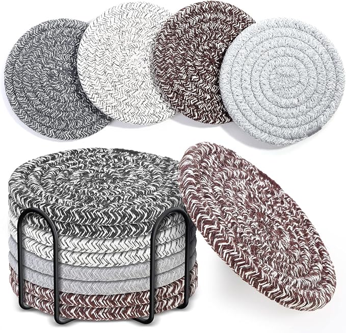 8 Pcs Coasters for Drink with Holder, 4 Colors Absorbent Coasters for Drinks by Mckanti