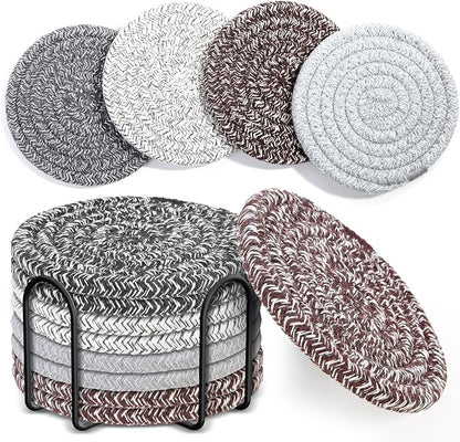 8 Pcs Coasters for Drink with Holder, 4 Colors Absorbent Coasters for Drinks by Mckanti