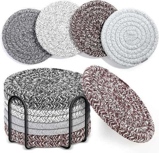 8 Pcs Coasters for Drink with Holder, 4 Colors Absorbent Coasters for Drinks by Mckanti