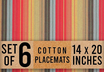 Urban Villa Placemats for Dining Table 100% CottonPlacemats 14''x20'' Over Sized Tablemats Set of 6 Placemats Multicolor Cuisine Stripes Tablemats for Family Dinners Wedding PartiesPlacemats