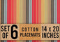 Urban Villa Placemats for Dining Table 100% CottonPlacemats 14''x20'' Over Sized Tablemats Set of 6 Placemats Multicolor Cuisine Stripes Tablemats for Family Dinners Wedding PartiesPlacemats