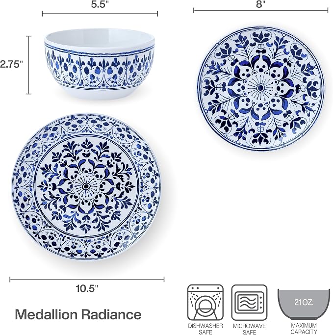 Pfaltzgraff Medallion Radiance 12 Piece Stoneware Dinnerware Plate Bowl Dish Set - Image 4