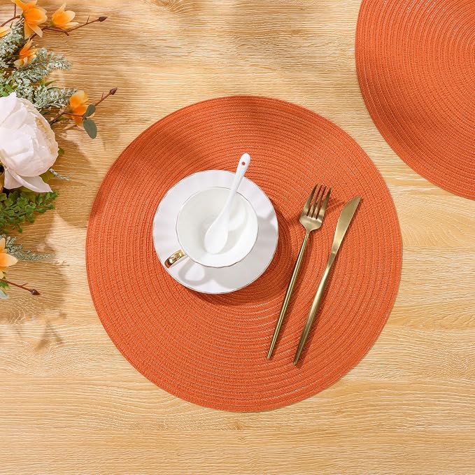 SHACOS Round Placemats Set of 6 Polyester 15 inch Round Braided Place Mats - Image 7
