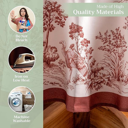 Maison d' Hermine Table Cloth Round Table 100% Cotton 63 Inches Fall Tablecloth Reusable Everyday Use for Thanksgiving Christmas Decorations Dining Farmhouse Party (Holy Jouy - Brown)