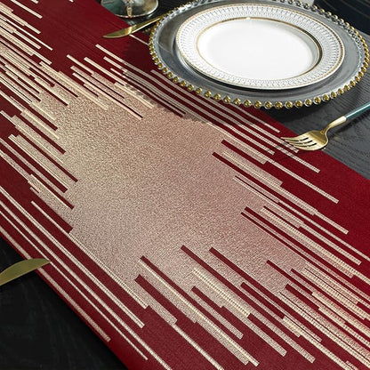 Elegant Modern Red Table Runner, Embroidery Geometric, Ring Tassels | Table - Image 5
