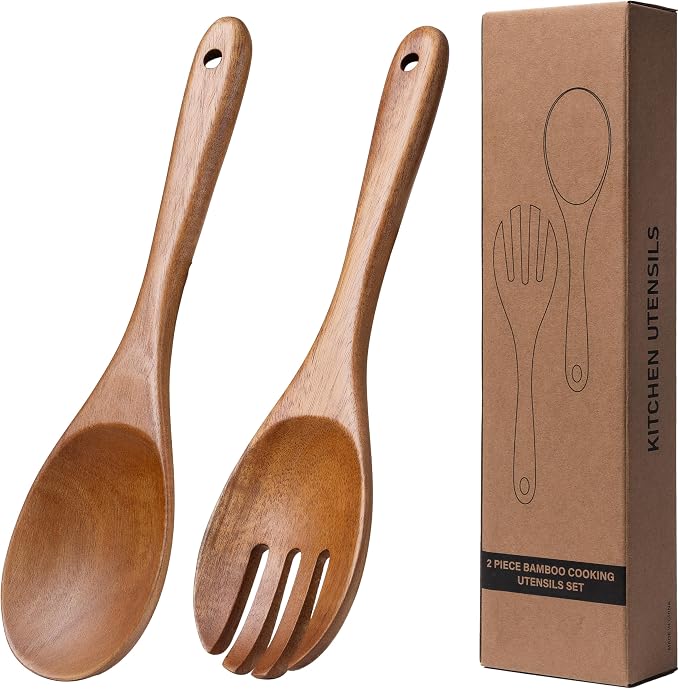 2 pcs Wooden Spoons for Cooking, 10.5 Inch wooden Salad servers of ladle and - Image 4