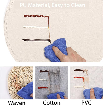 Set of 4 Faux Leather Round Placemats and Coasters, Coffee Mats Kitchen Table - Image 2