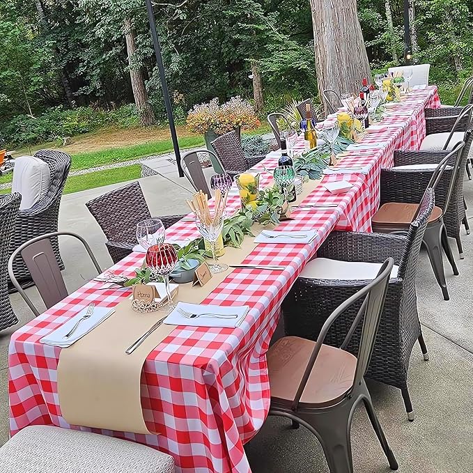 ShinyBeauty 60''x60'' Red & White Checkered Tablecloth - Image 4
