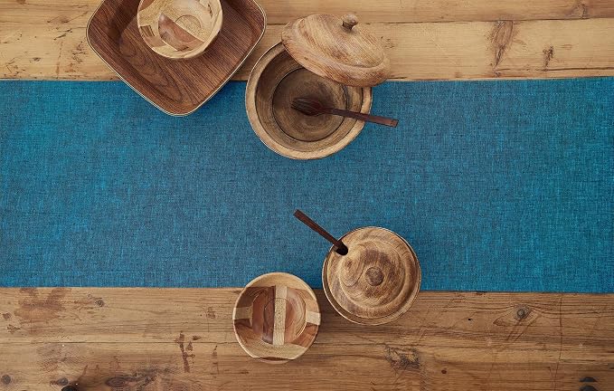 Solino Home 100% Pure Linen Dining Table Runner Teal, Athena 14 x 132 in | - Image 3