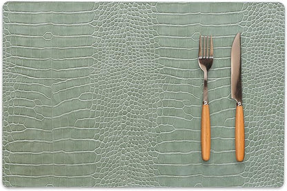 Jovono Faux Leather Placemats Set of 4, Waterproof Heat Resistant Dinner Place Mats for Dining Table, Non-Slip Crocodile Embossed, Green (17.8x11.8 Inch)