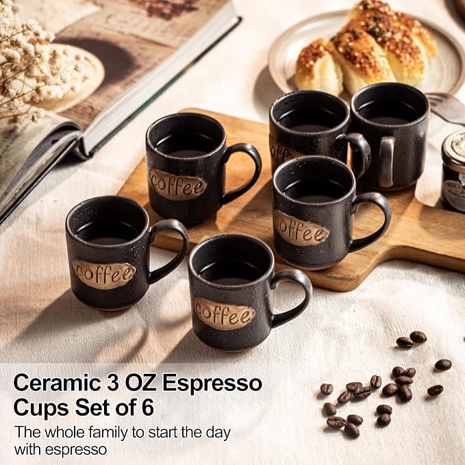LYEOBOH Coffee Cups, Espresso Cups, Tea Cup, Coffee Mugs Set of 6, 3 oz Ceramic - Image 3
