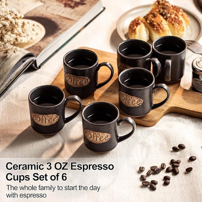LYEOBOH Coffee Cups, Espresso Cups, Tea Cup, Coffee Mugs Set of 6, 3 oz Ceramic - Image 3