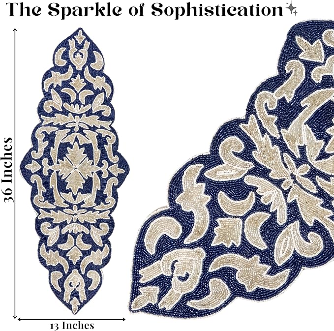 Beaded Table Runner, 36x13 | Glass beads on polyester satin backing, 36x13 in - Image 4