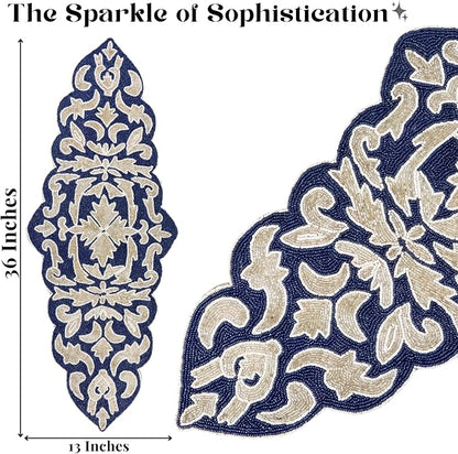Beaded Table Runner, 36x13 | Glass beads on polyester satin backing, 36x13 in - Image 4
