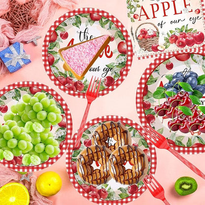 96Pcs Apple of Our Eye Baby Shower Decorations, Watercolor Apple Plates Napkins - Image 5