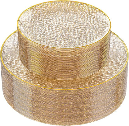 Rubtlamp 60Pcs Clear Gold Plastic Plates, Hammered Plastic Plates Included 30 by Rubtlamp