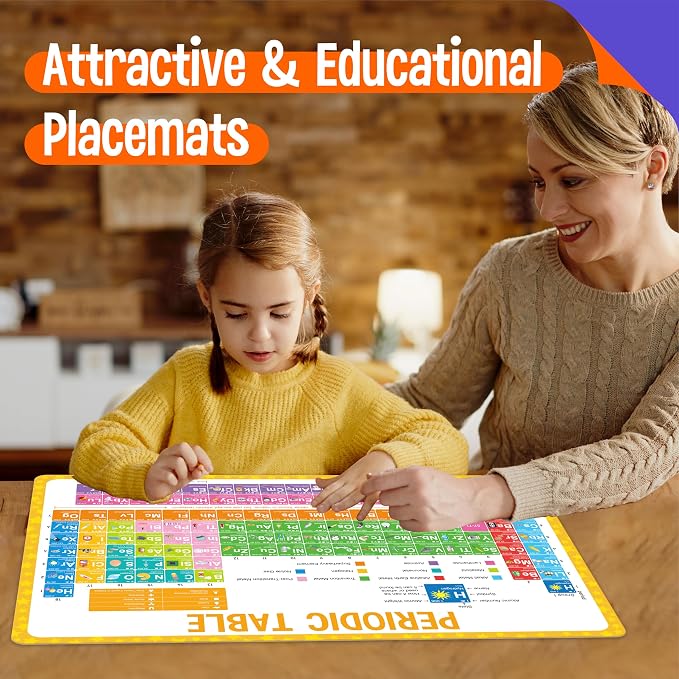 4 Pack Double-Sided Placemats, Washable & Reusable Table Mats -Math, Periodic - Image 7