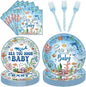 96 Pcs Sea You Soon Baby Shower Decorations, Ocean Theme Plates Napkins Forks by EoBeCy