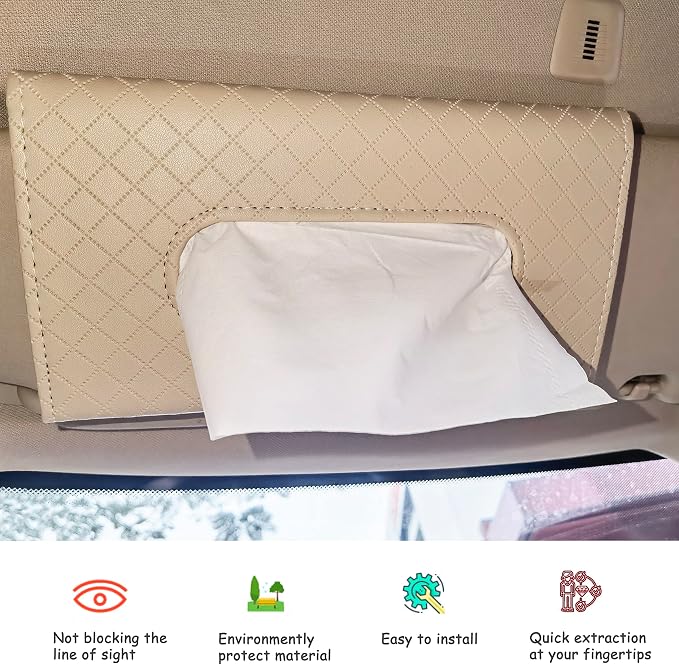Car Sun Visor Tissue Holder, Car Napkin Holder, Premium PU Leather, Mask Holder - Image 2