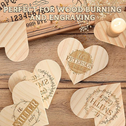 12 Pieces Unfinished Wood Coasters, GOH DODD 4.5 Inch Wooden Slices Blanks Bulk Set with Foot Pads for DIY Crafts Laser Engraving Wood Burning Staining Painting Decoupage Valentine's Day, Heart