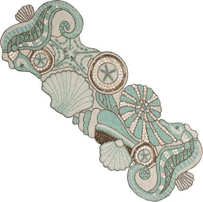 Coastal Beaded Table Runner, glass beads, polyester backing, coastal animal by CLEENTABLE