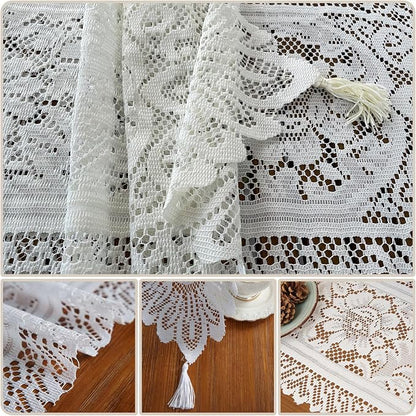 2Pcs Lace Table Runners with Tassels, Farmhouse Boho Doily Vintage Floral - Image 3