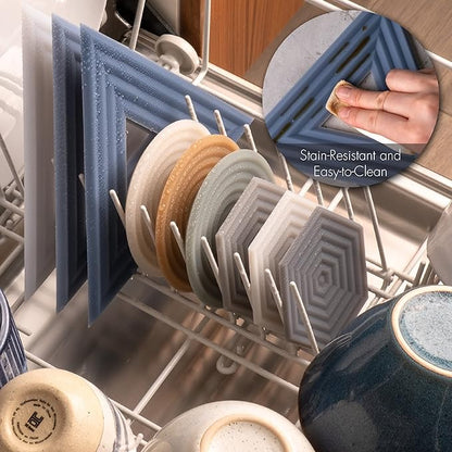 LINE+ARC Extra Thick Silicone Trivets (Featured in ELLE Decor & BuzzFeed) Waterproof Dishwasher-Safe Stain Resistant (Set of 3 Sandstone Degrē Trivets) Outdoor Rubber Beige Mid-Century Modern