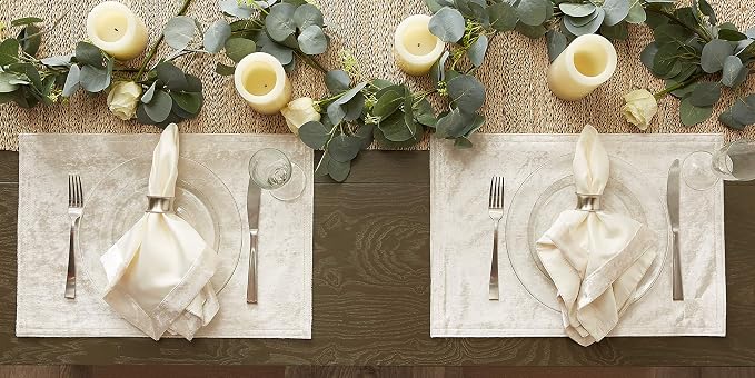 DII Velvet Collection Tabletop, Placemat Set, Cream 4 Piece - Image 2
