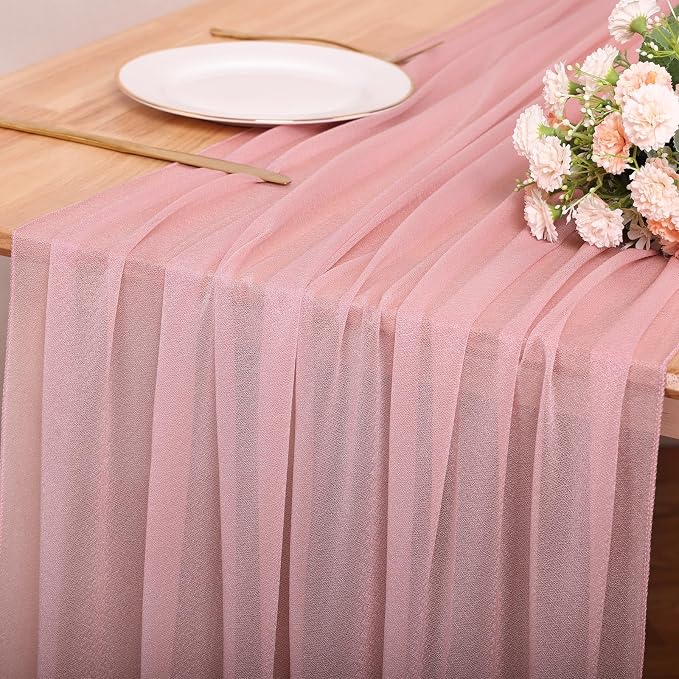 10FT Dusty Rose Chiffon Table Runner 30x120 Inches Sheer Table Runner Boho - Image 7