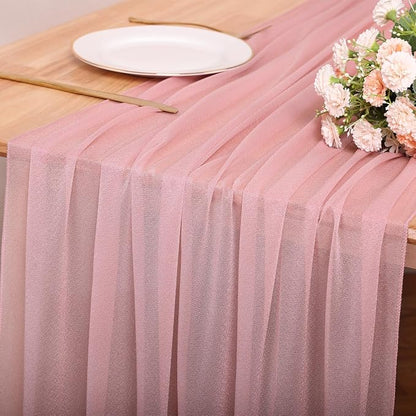 4 Pcs 10FT Dusty Rose Chiffon Table Runners 30x120 Inches Boho Tulle Fabric - Image 4