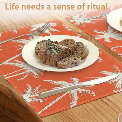 Placemats12x18 Inch,Tropical Tree Placemats,Palm Trees Kitchen Dining Coffee Table Mats Set of 6 for Home Indoor Outdoor Party