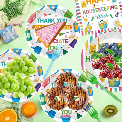 96 Pcs Housekeeping Week Party Supplies Kit 24 Plates 24 Dessert Plates 24 - Image 5