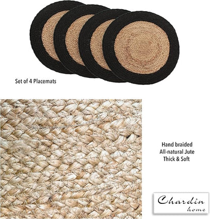 Round Verona Woven Jute & Cotton Braided PLACEMAT, Size -15” Round, Color - Image 4