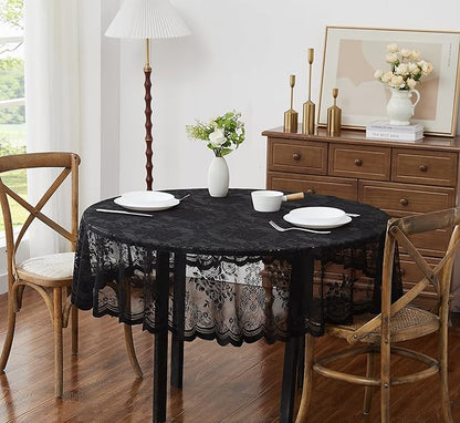 Warm Home Designs 90 Inch Round Tablecloth with English Rose Design. Use as Circle Tablecloth, Rustic Tablecloth or as Elegant Lace Table Cloth. Black Table Clothes for 6-8 Guests. LTC Black 90"